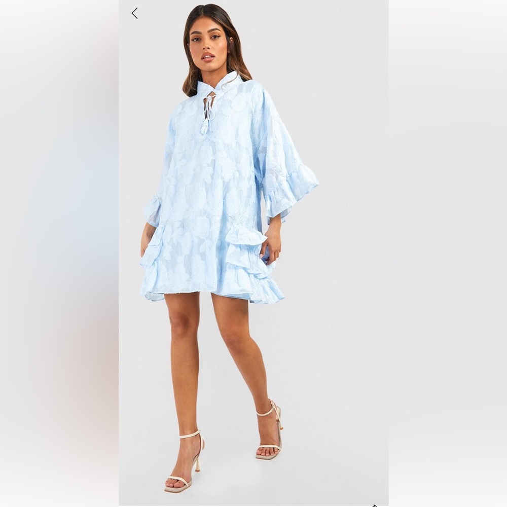 Baby blue ruffle smock dress